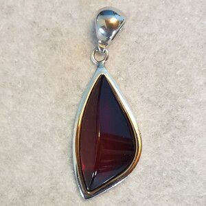2'' Elegant Vintage 925 Sterling Silver Baltic Cherry Amber Modernist Pendant